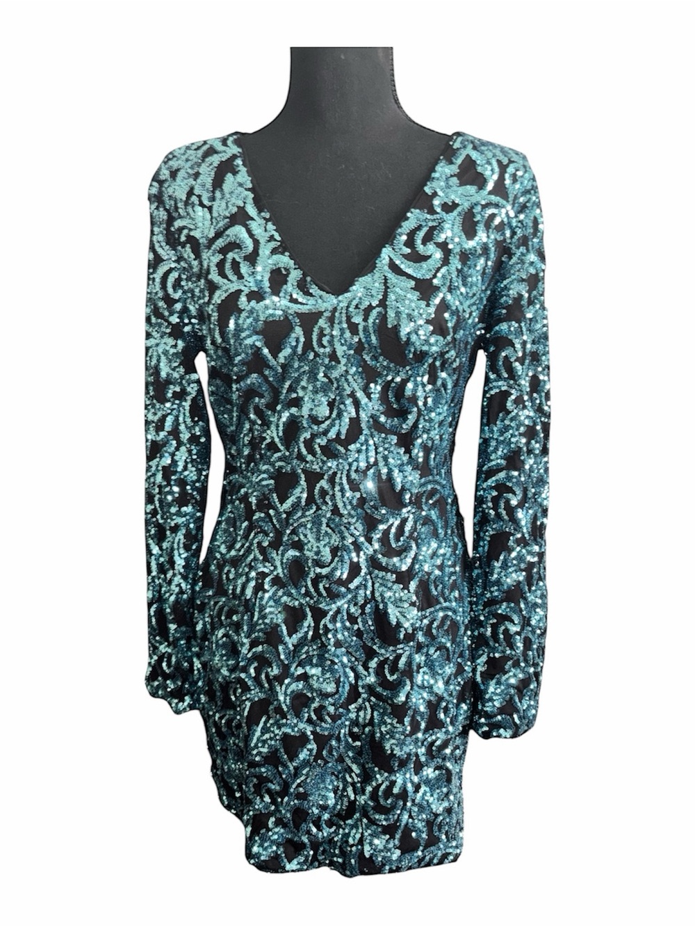 NWT VENUS Teal Sequin V-Neck Long Sleeve Dress M